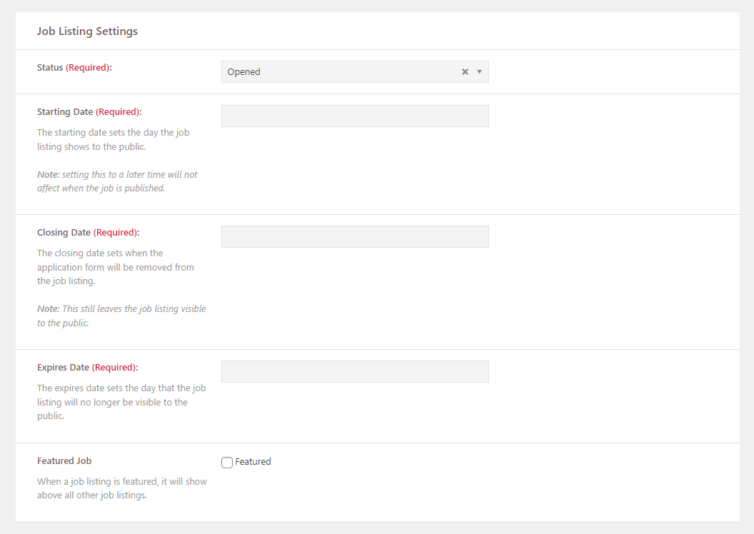 Job Listing settings
