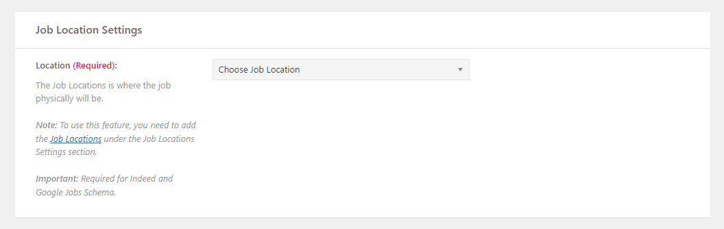 Job Location settings